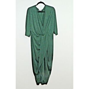 Unique Vintage Dress Plus Size 3XL Green Sparkle‎ Faux Wrap Stretchy Bodycon